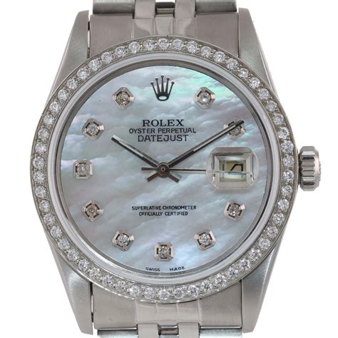 rolex datejust 36mm mother of pearl dial diamond bezel steel|rolex datejust 36 white gold.